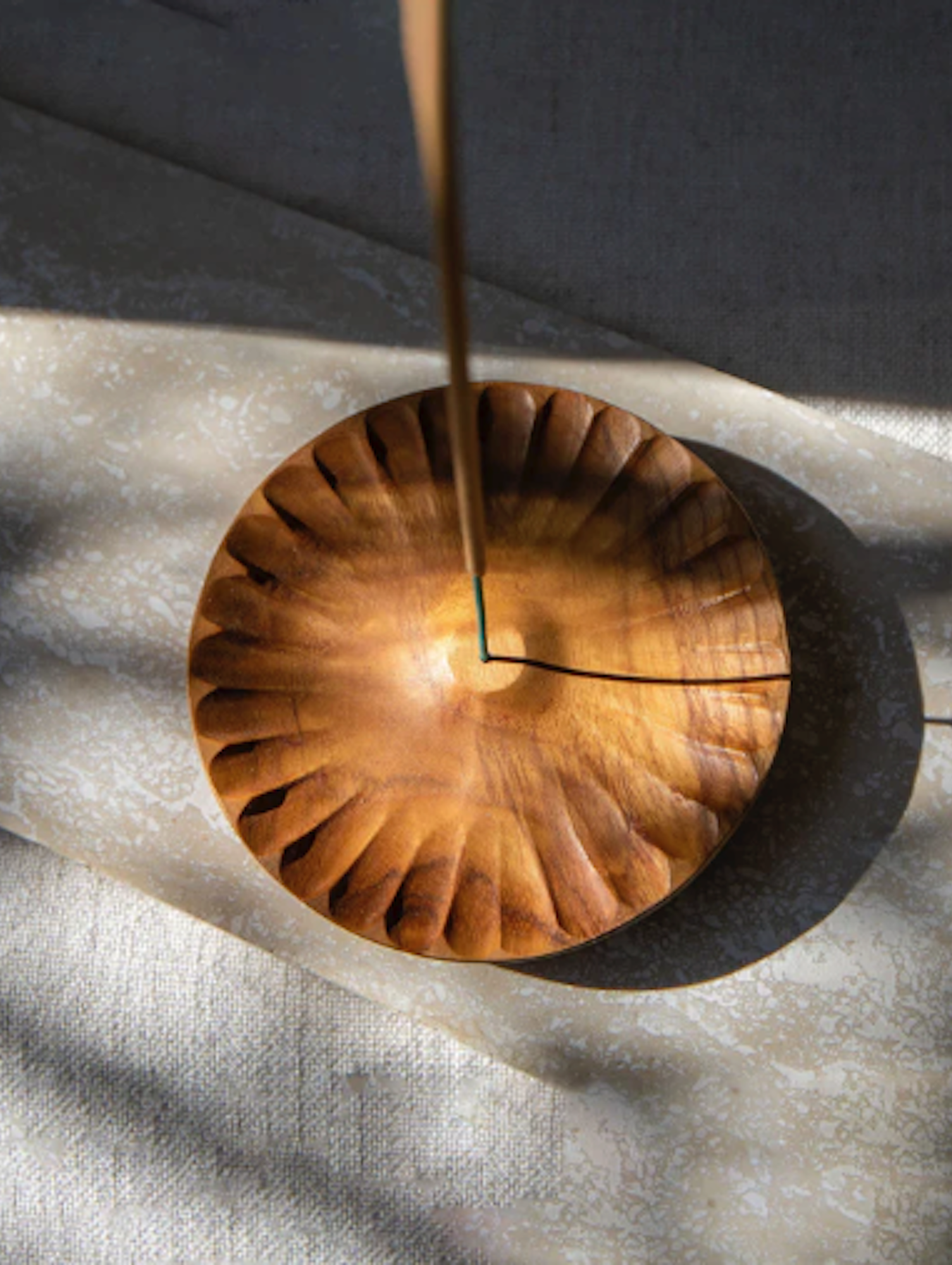 Flower Carved Teak Wood Incense Holder