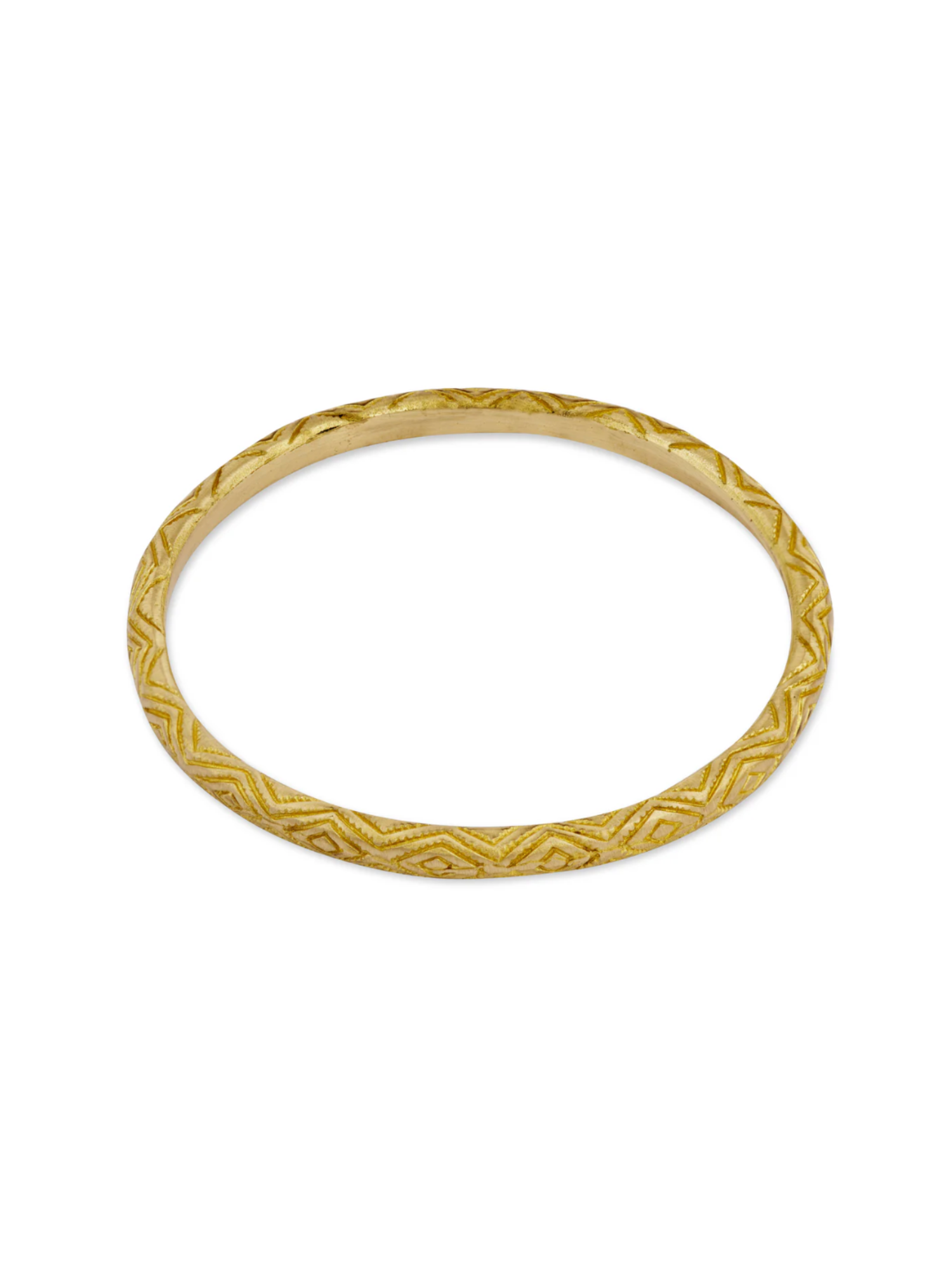 Gold bracelet with intricate design on a white background