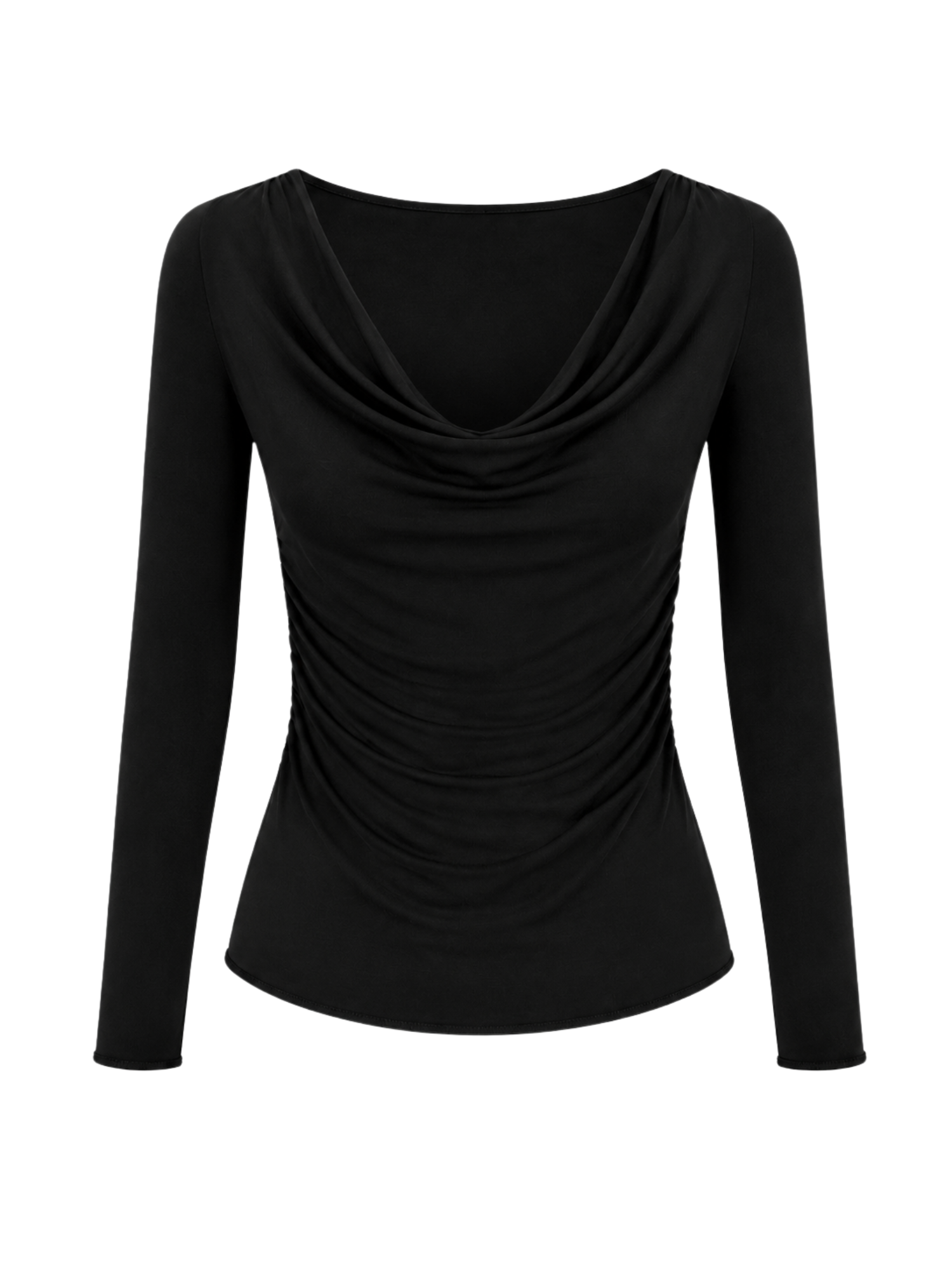 Bamboo Long Sleeve Cowl Neck Top - Black