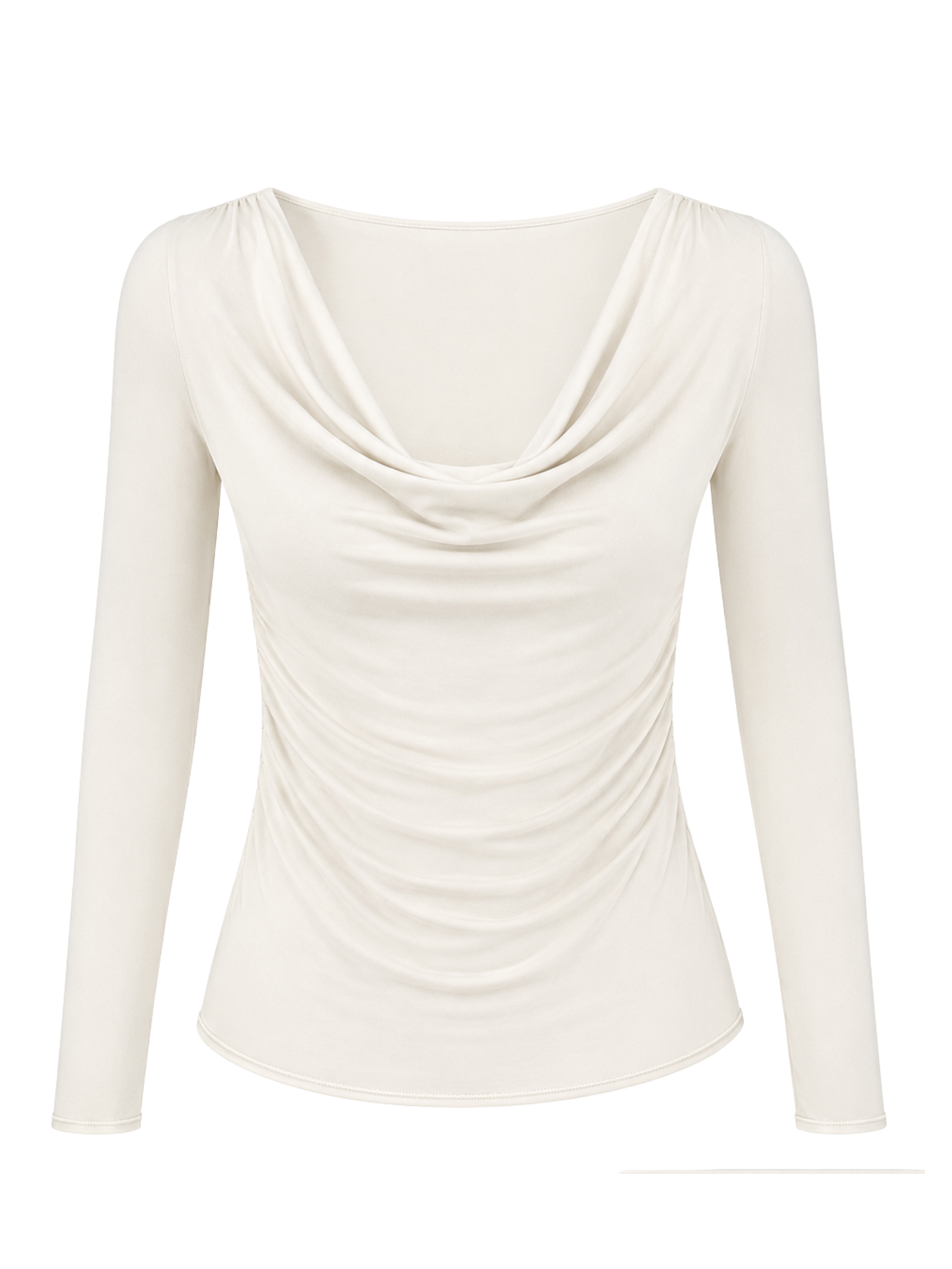 Bamboo Long Sleeve Cowl Neck Top - Cream