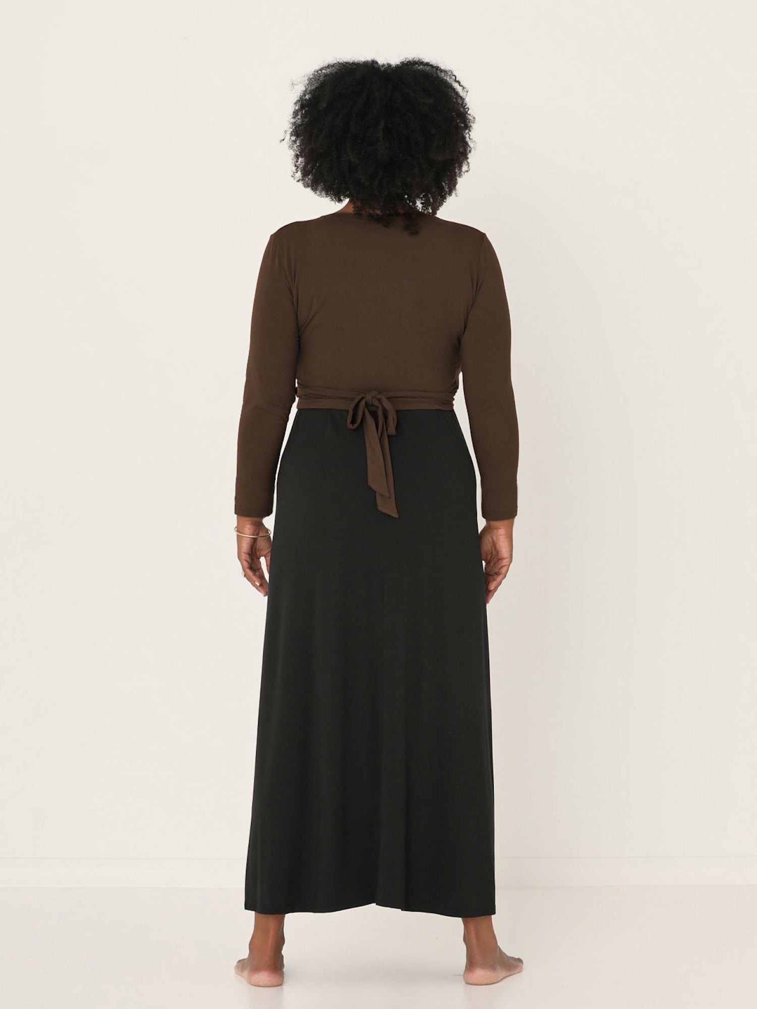 cocoa brown long sleeve ballet wrap cardigan with cross over plunge neckline, women's bamboo clothing