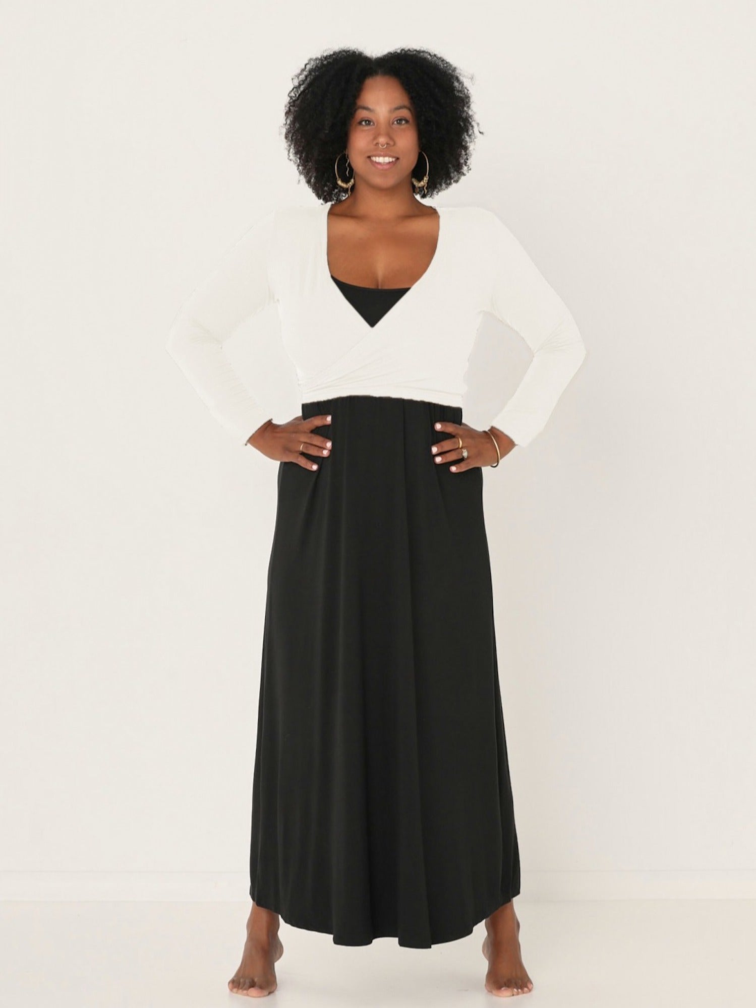 cream long sleeve ballet wrap cardigan with cross over plunge neckline, women's bamboo clothing
