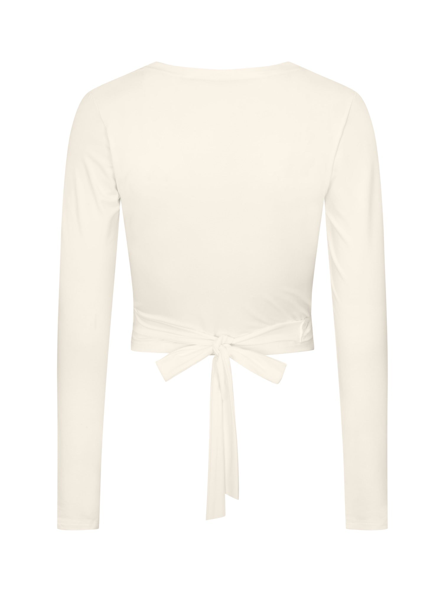 Bamboo cream wrap cardigan top with a tie detail on a white background