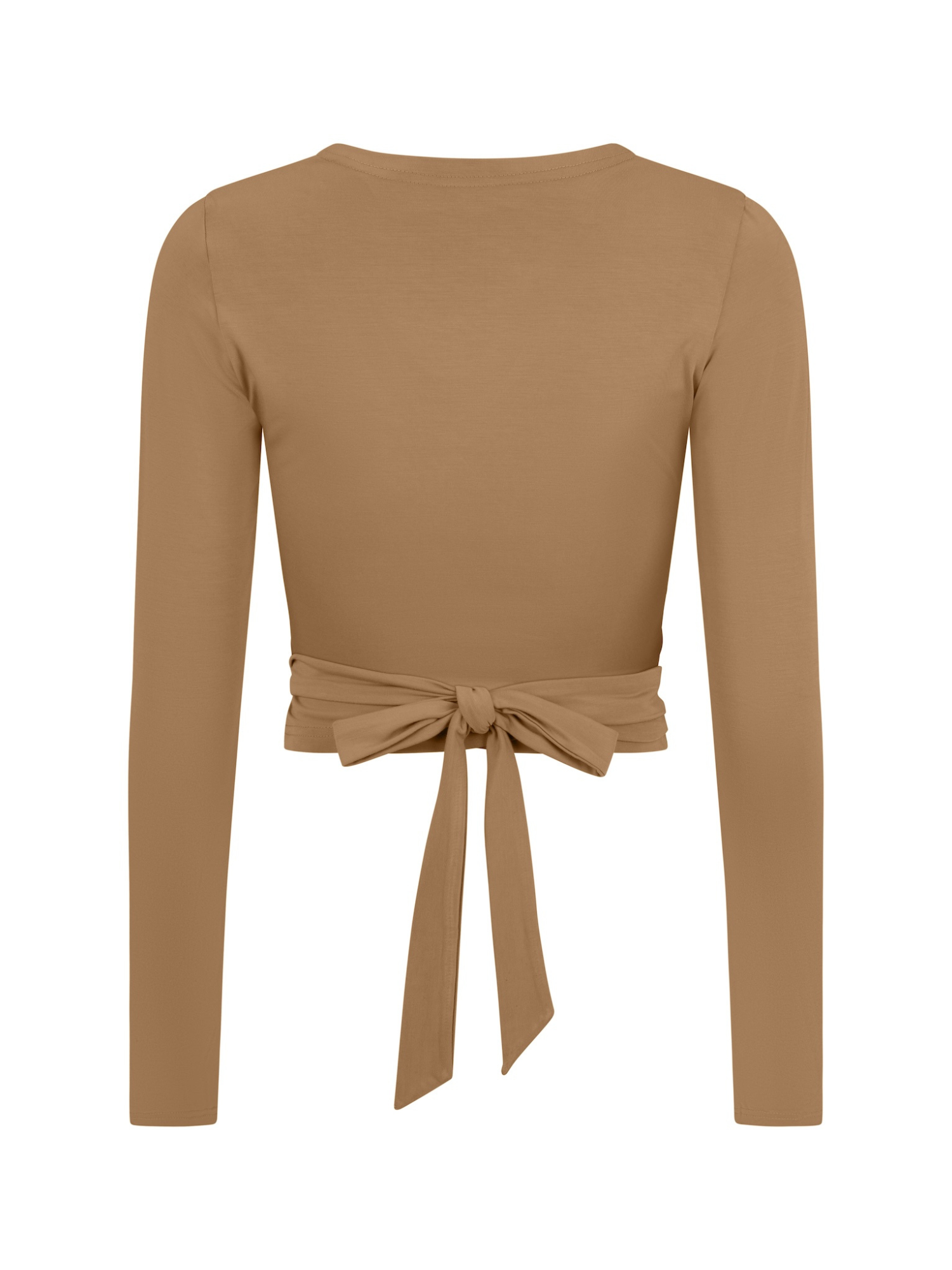 Bamboo toffee brown wrap top with long sleeves on a white background