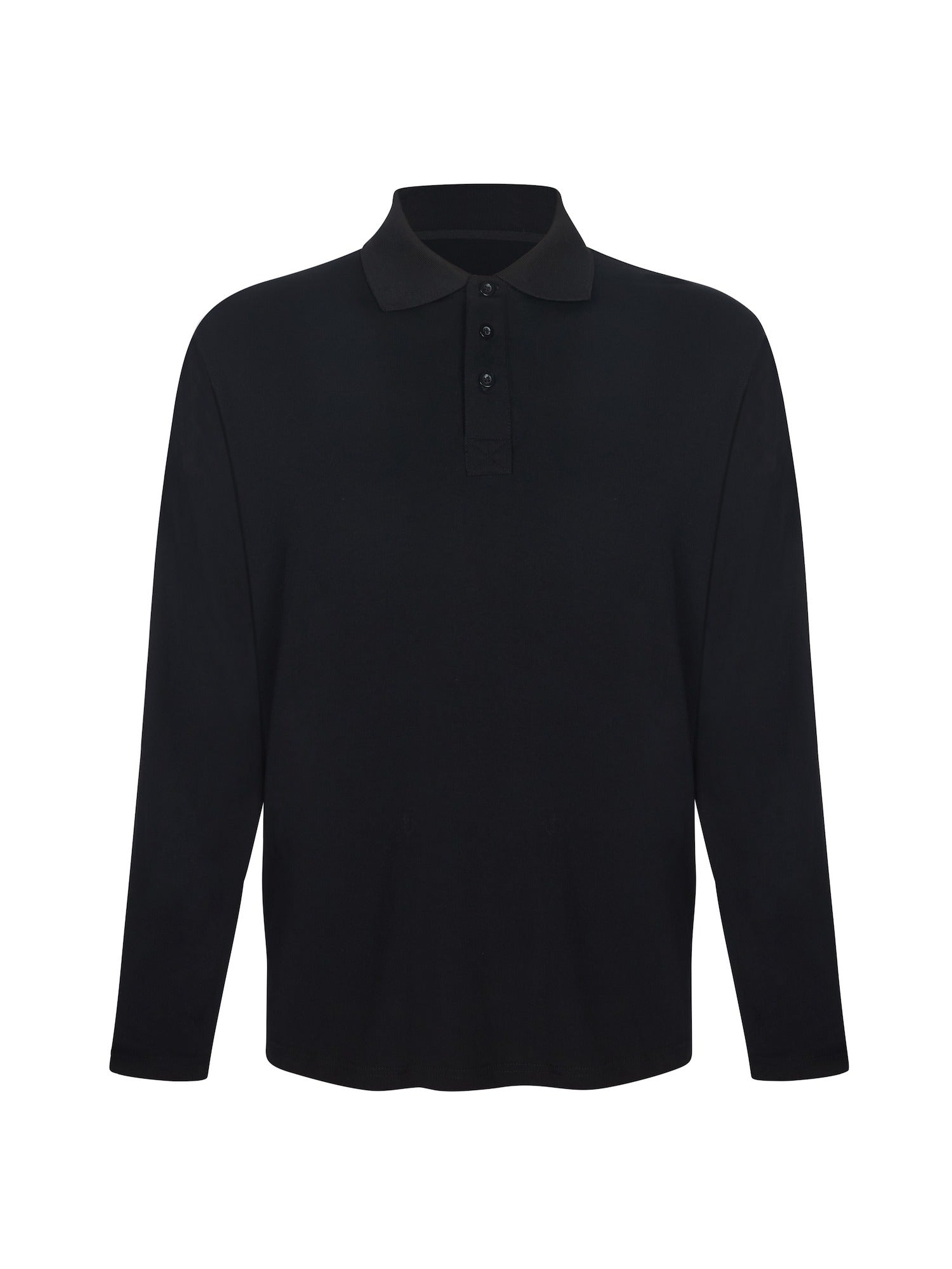 Black men's long sleeve polo shirt, generous fit, soft fibbed collar and 3 buttons, men's bamboo clothing