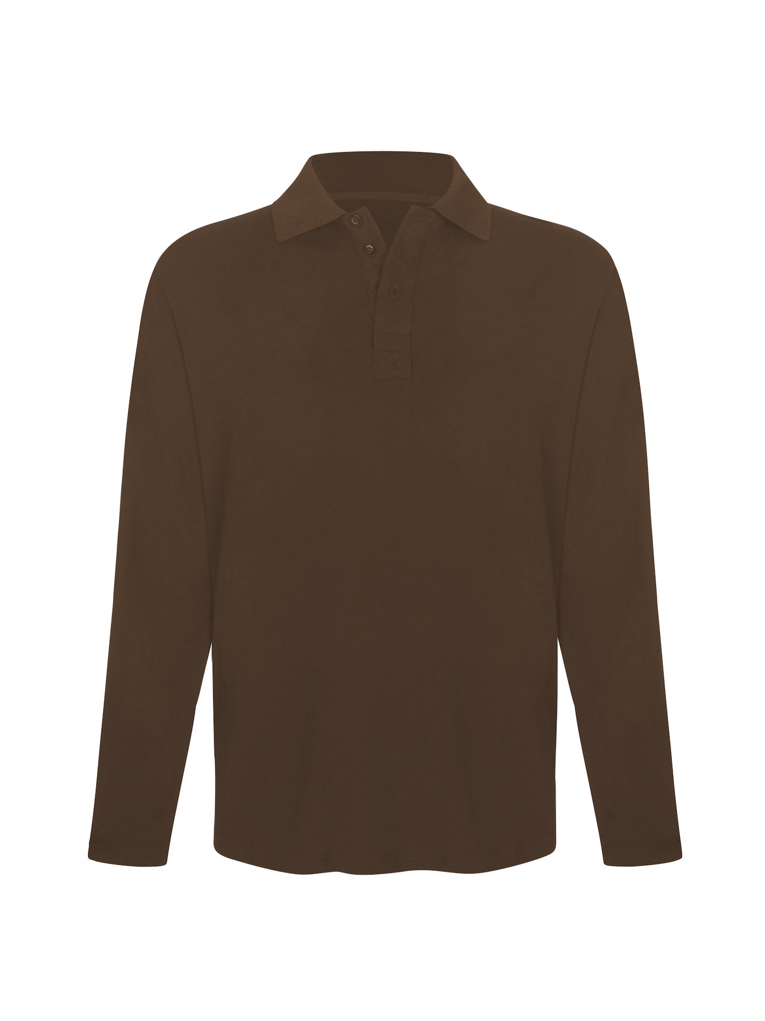 Cocoa brown men's long sleeve polo shirt, generous fit, soft fibbed collar and 3 buttons, men's bamboo clothing