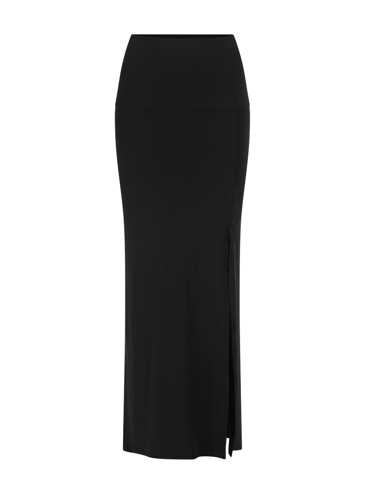 Bamboo black pencil skirt with side split on a white background