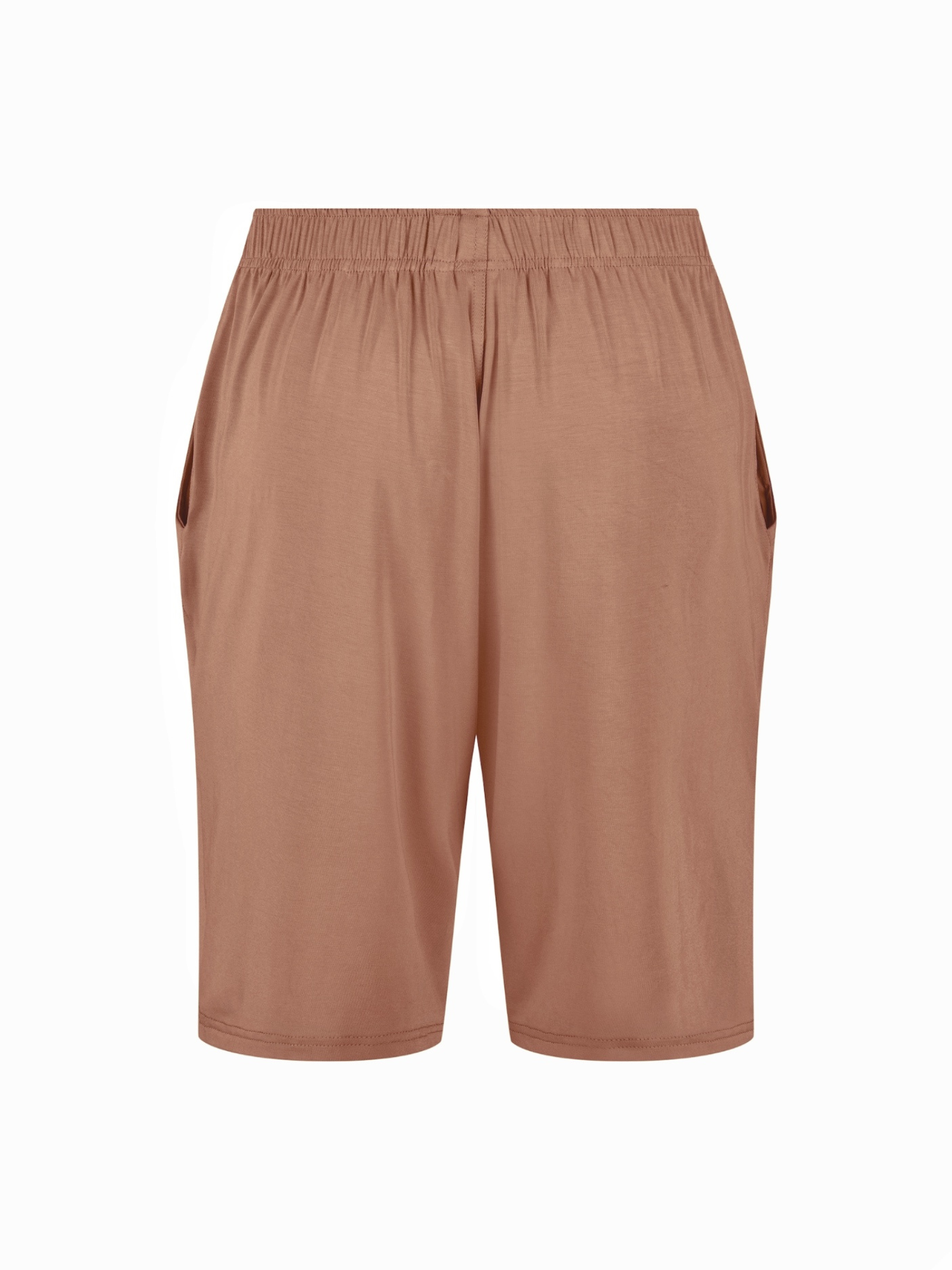 Men's knee length Toffee brown casual shorts with elasticised waist, drawstring and deep pockets, men's bamboo clothing