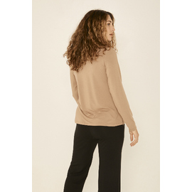 Bamboo Boat Neck Long Sleeve Tee - Caramel