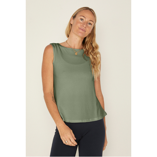 Bamboo Boat Neck Singlet - Eucalyptus