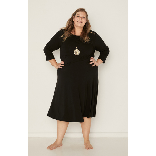 Bamboo Mid Sleeve 3/4 Dress - Black