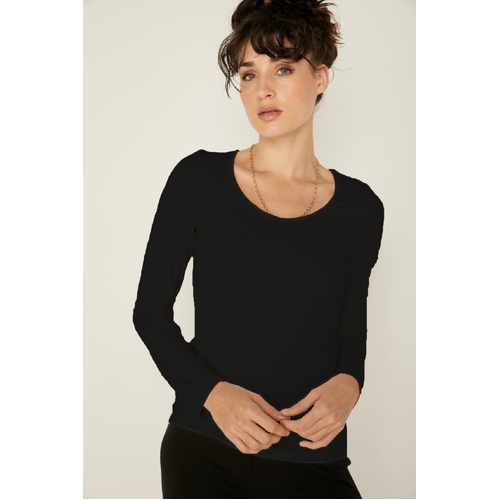 Bamboo V Neck L/S Tee - Black