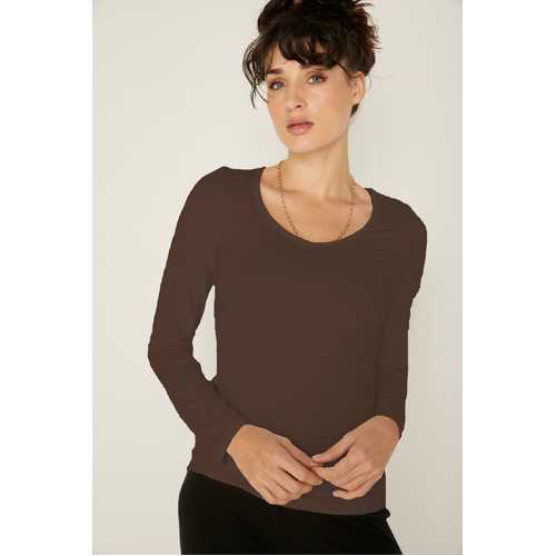 Bamboo V Neck L/S Tee - Cocoa