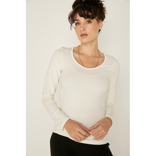 Bamboo V Neck L/S Tee - Cream