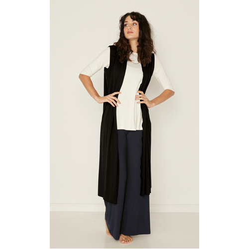 Bamboo Sleeveless Long Cardigan - Black