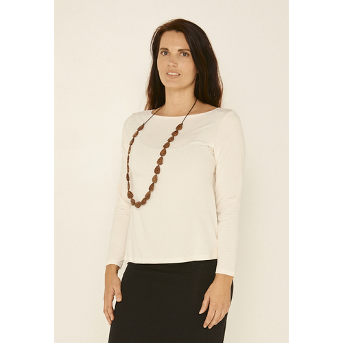 Bamboo Boat Neck Long Sleeve Tee - Cream