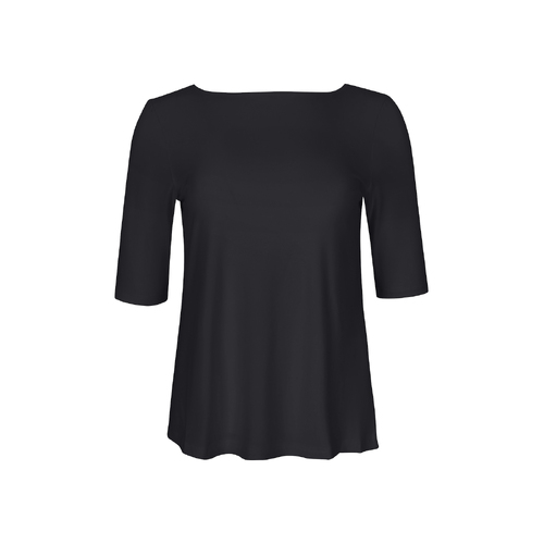 Bamboo Boat Neck Mid Sleeve Tee - Black