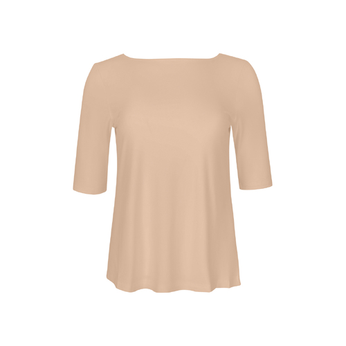 Bamboo Boat Neck Mid Sleeve Tee - Caramel