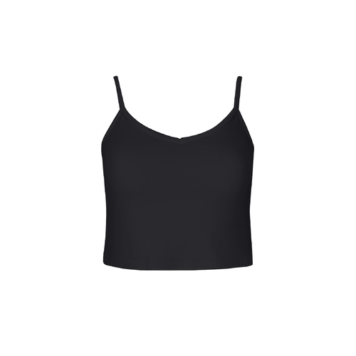 Bamboo Crop Layering Singlet - Black