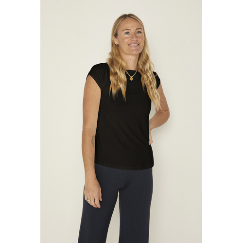 Bamboo Boat Neck T Shirt  - Black