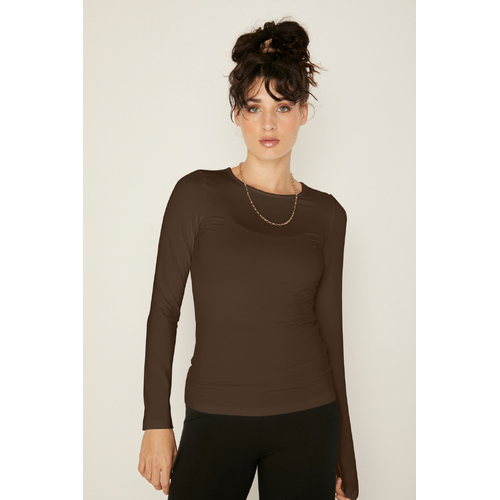 Bamboo Ultra Fitted Crew Neck L/S Tee - Cocoa