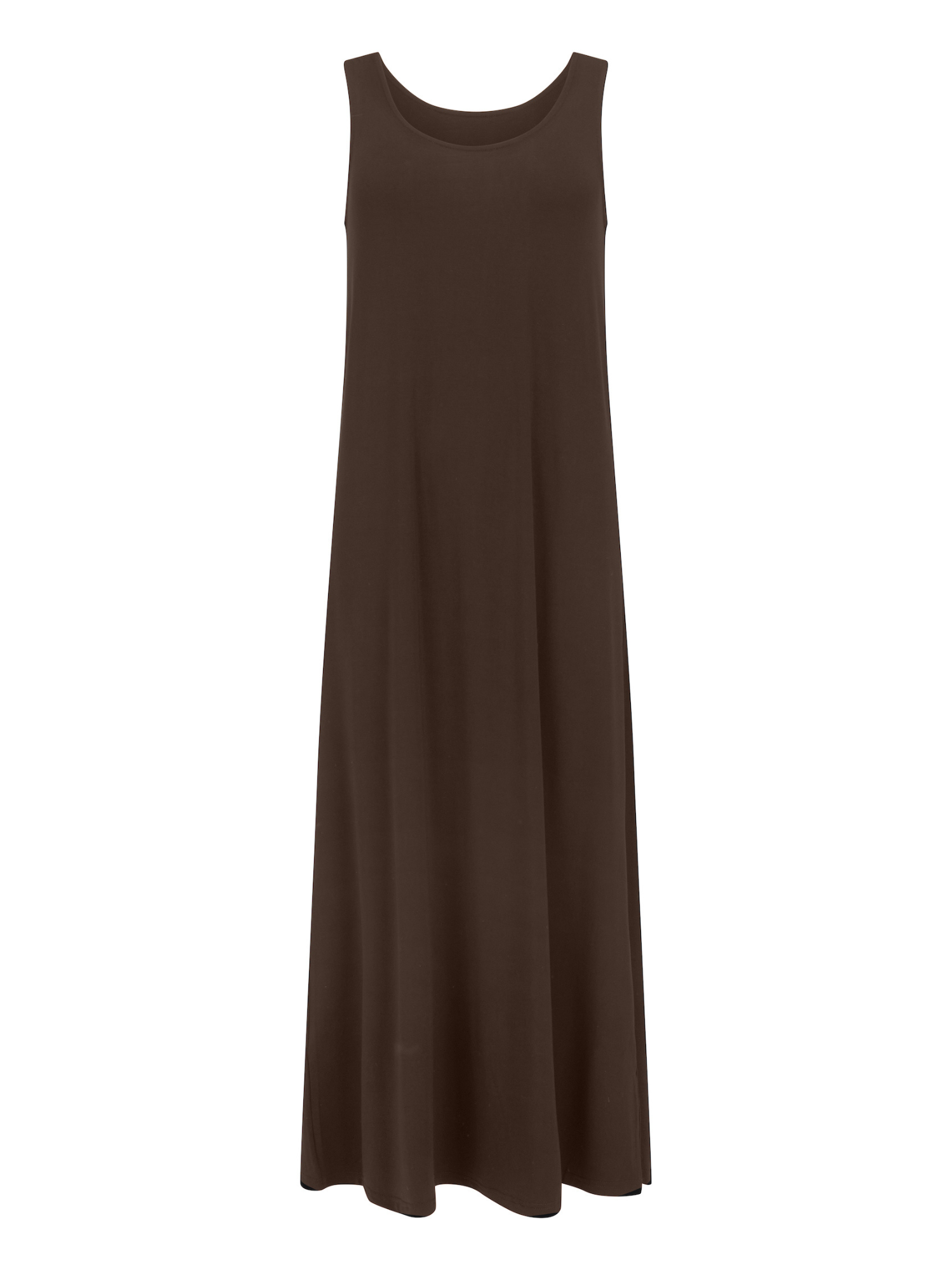 Cocoa brown reversible maxi length dress with scoop and boat necklines, women's bamboo clothing