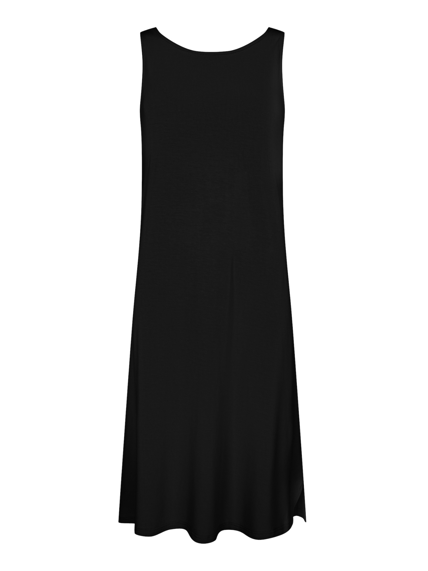 Reversible black midi length a-line sleeveless dress with scoop and boat necklines, women's bamboo clothing