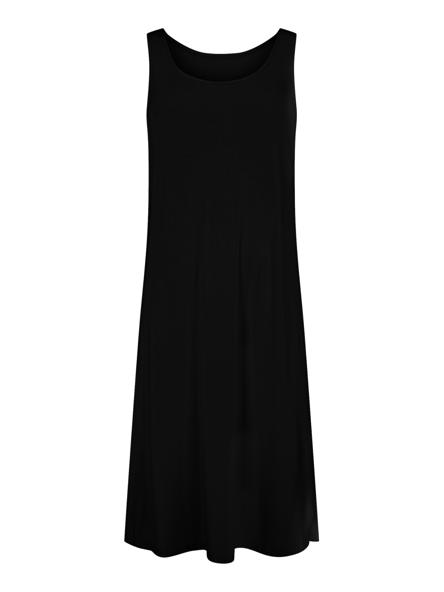 Reversible black midi length a-line sleeveless dress with scoop and boat necklines, women's bamboo clothing