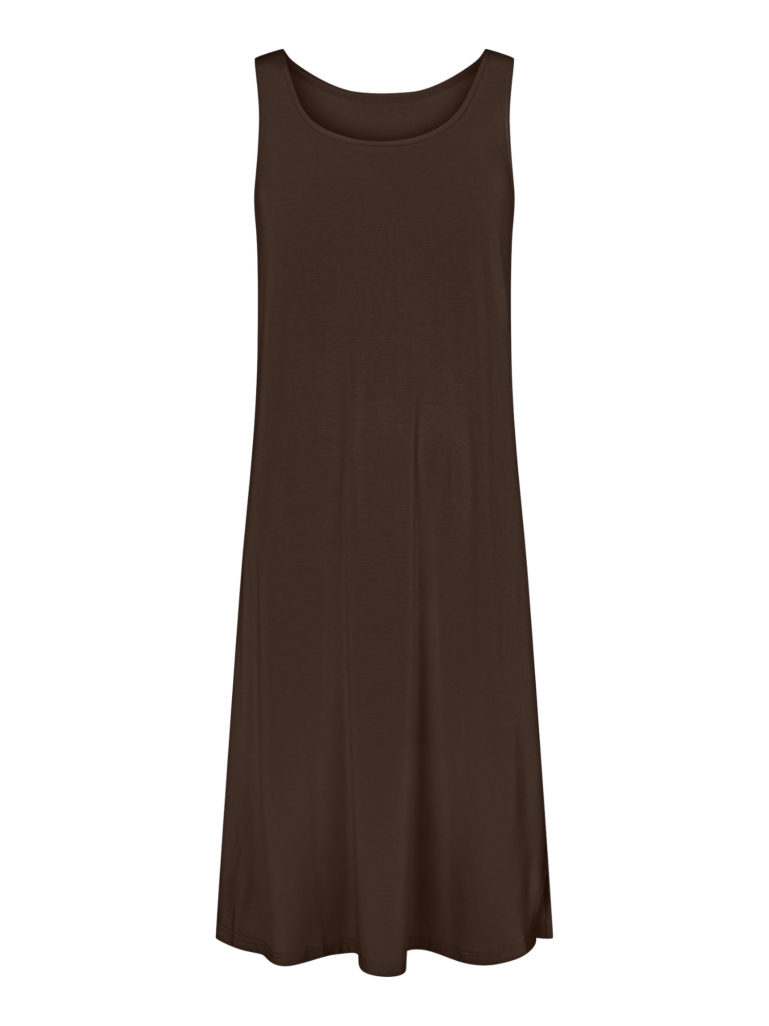 Reversible cocoa brown midi length a-line sleeveless dress with scoop and boat necklines, women's bamboo clothing