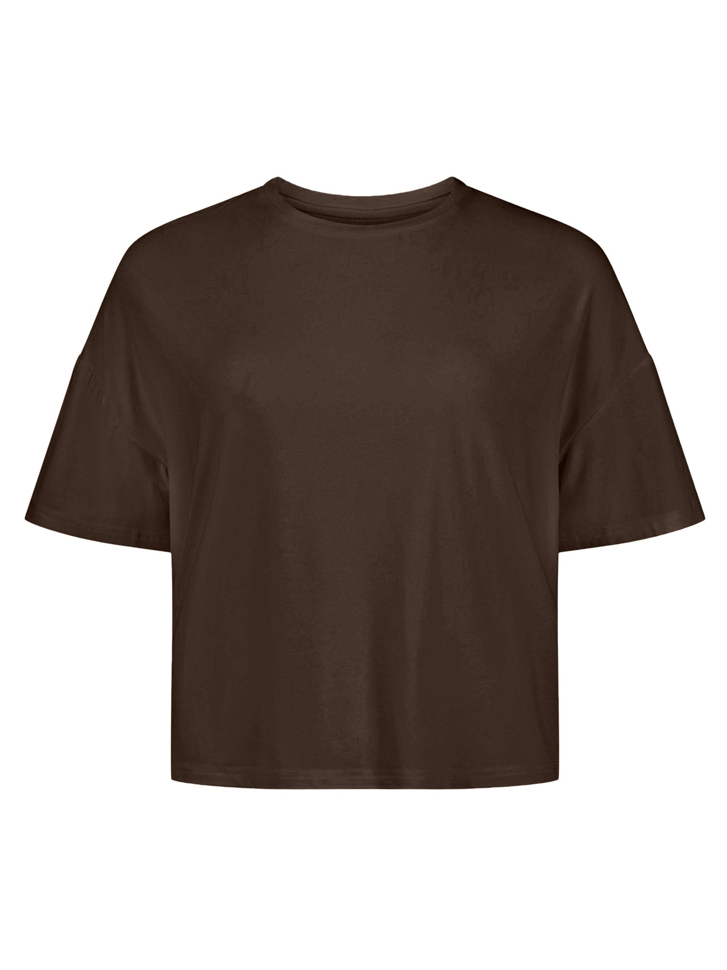 cocoa brown cropped boxy t-shirt, crew neckline, relaxed short sleeve and drop shoulder, women's bamboo clothing