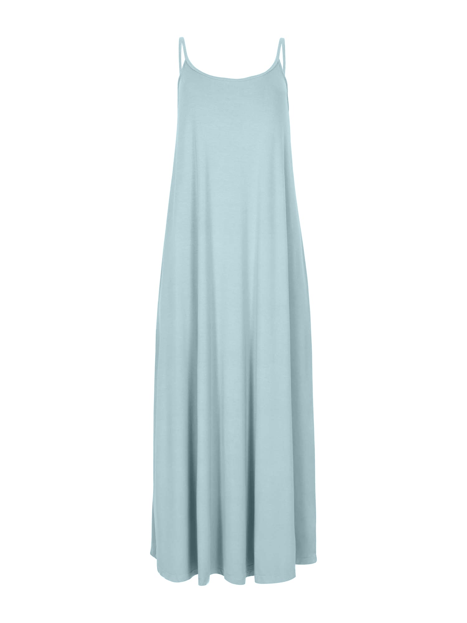 Light blue maxi slip dress on a white background