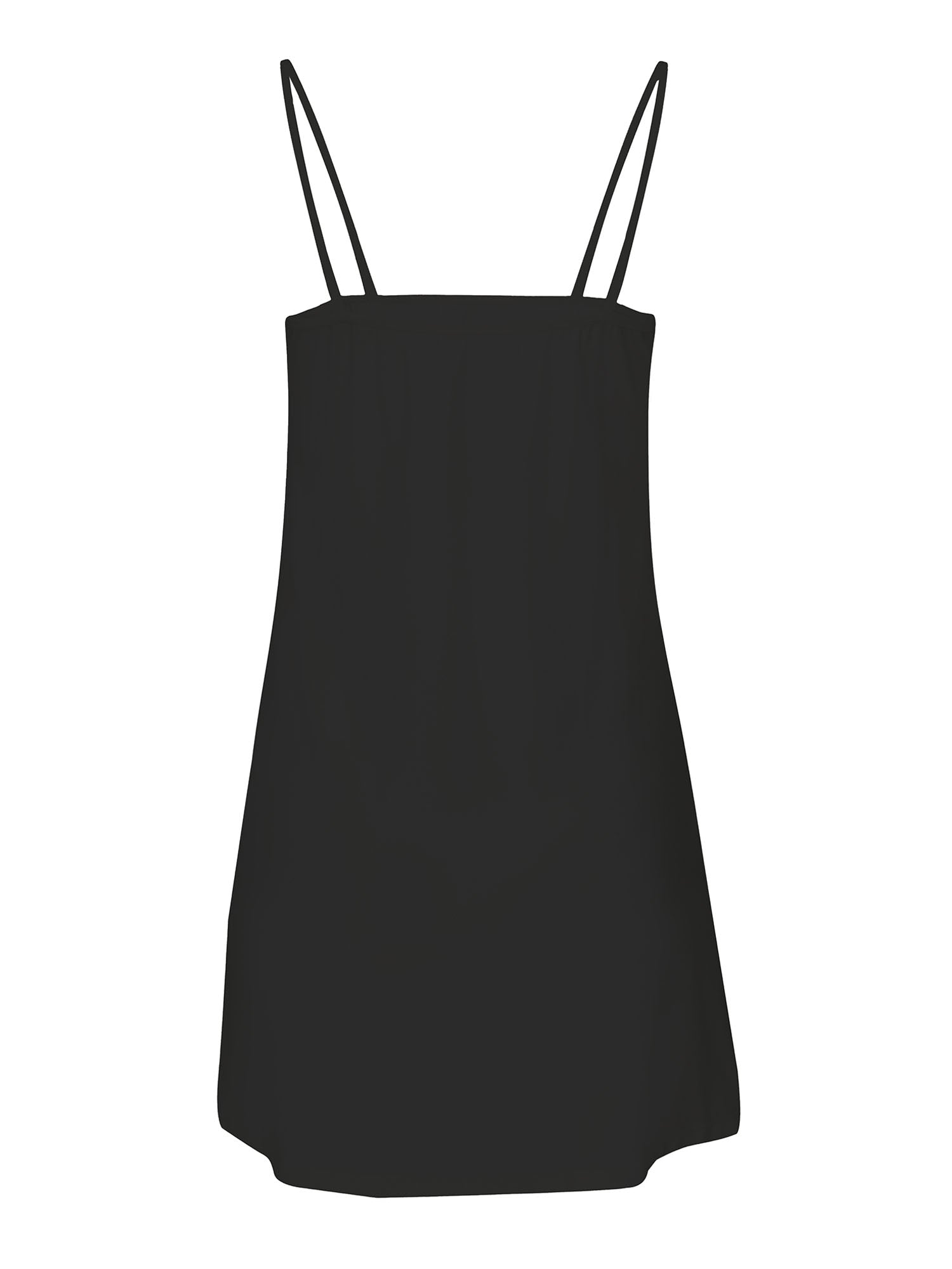 black layering slip dress with camisole straps, v neckline and fitted body, women's bamboo clothing