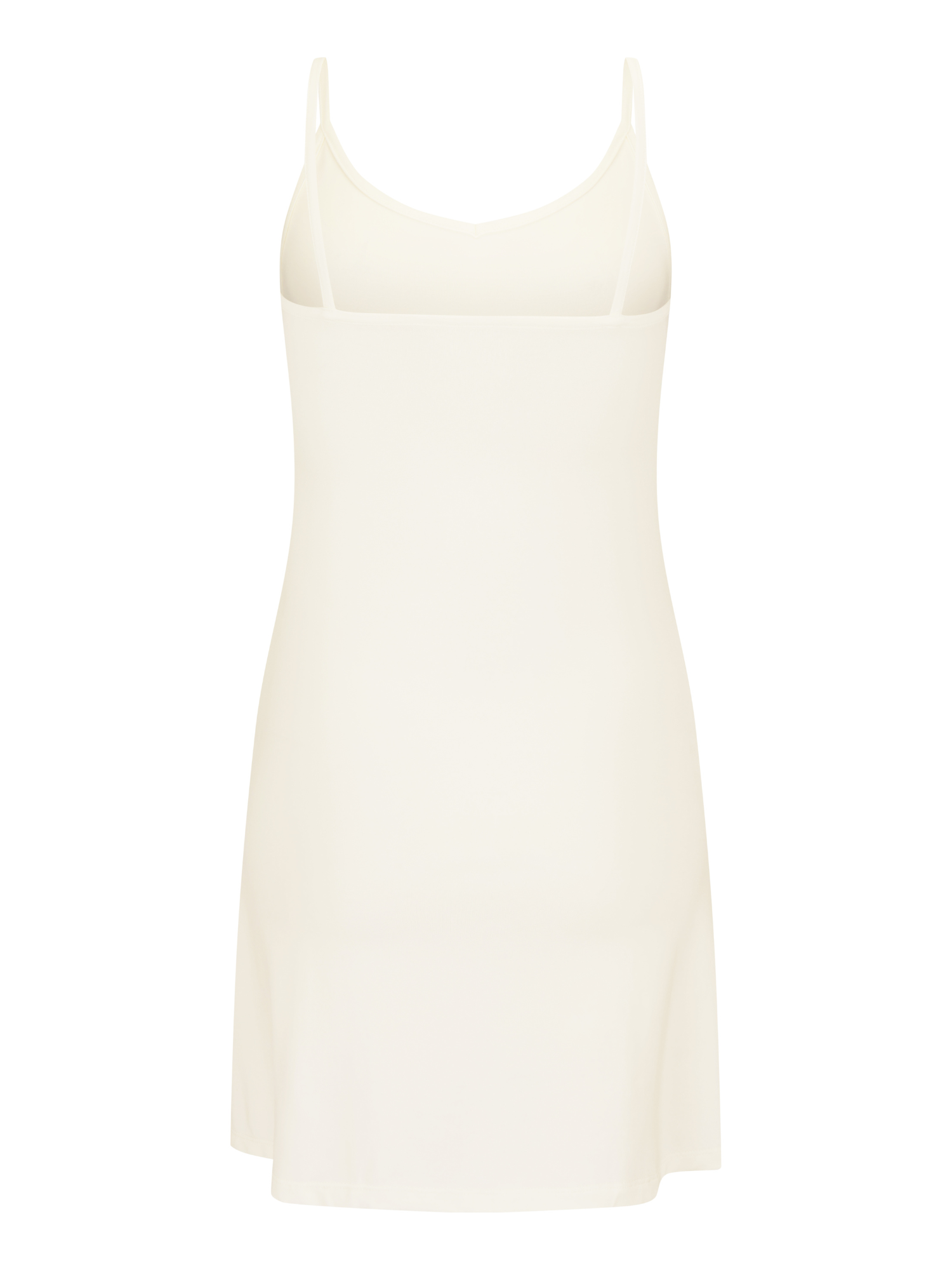 cream layering slip dress with camisole straps, v neckline and fitted body, women's bamboo clothing