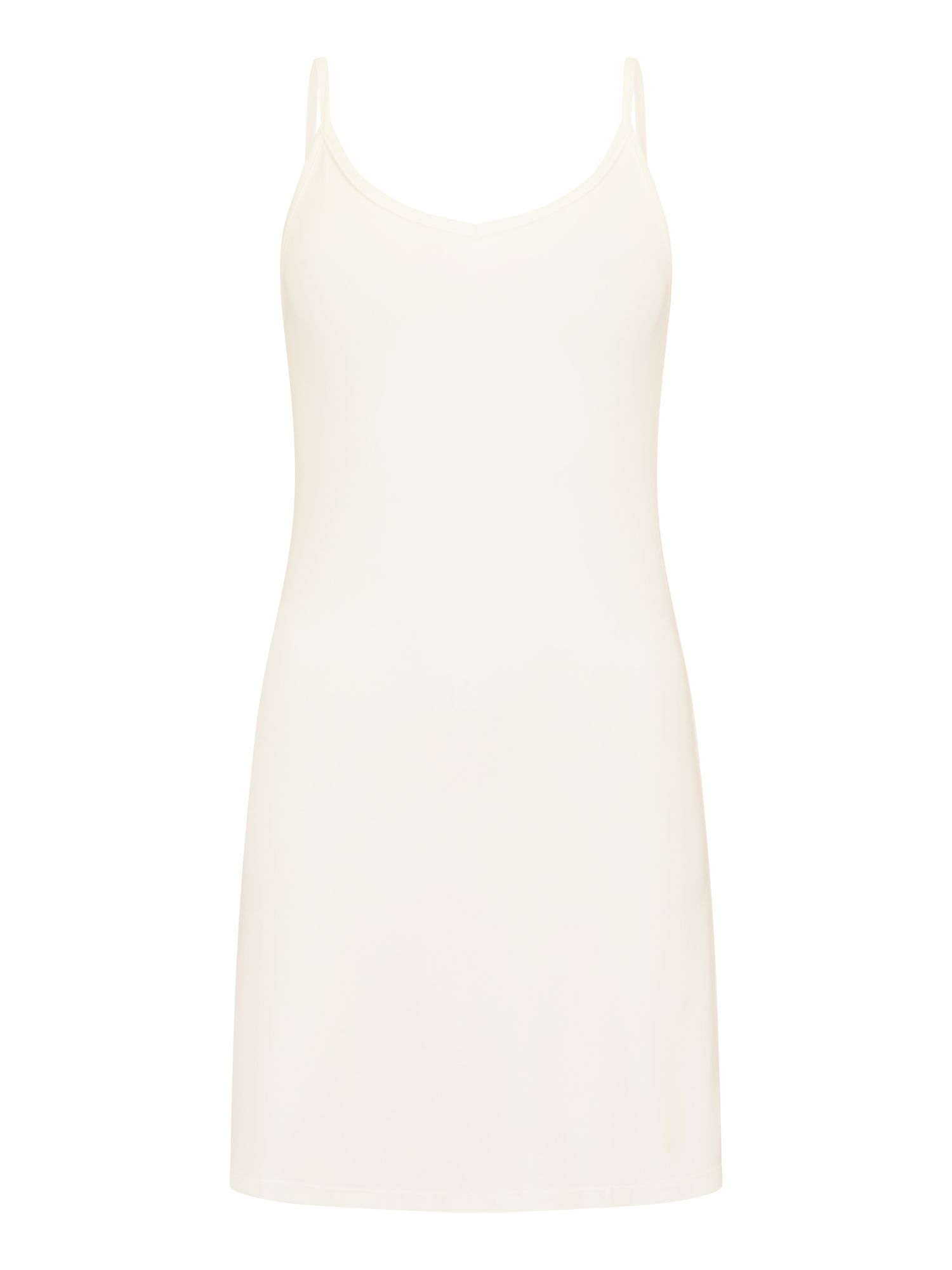 cream layering slip dress with camisole straps, v neckline and fitted body, women's bamboo clothing