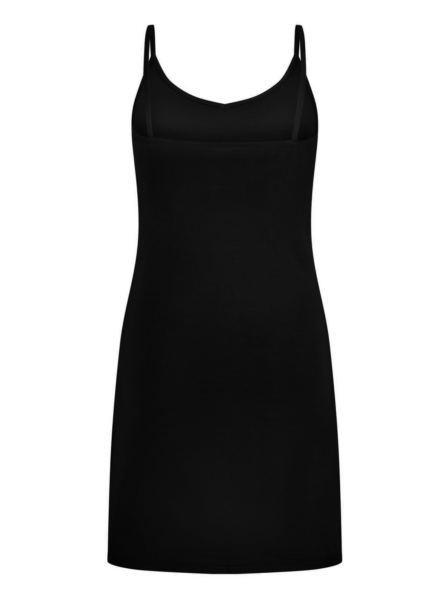 black layering slip dress with camisole straps, v neckline and fitted body, women's bamboo clothing