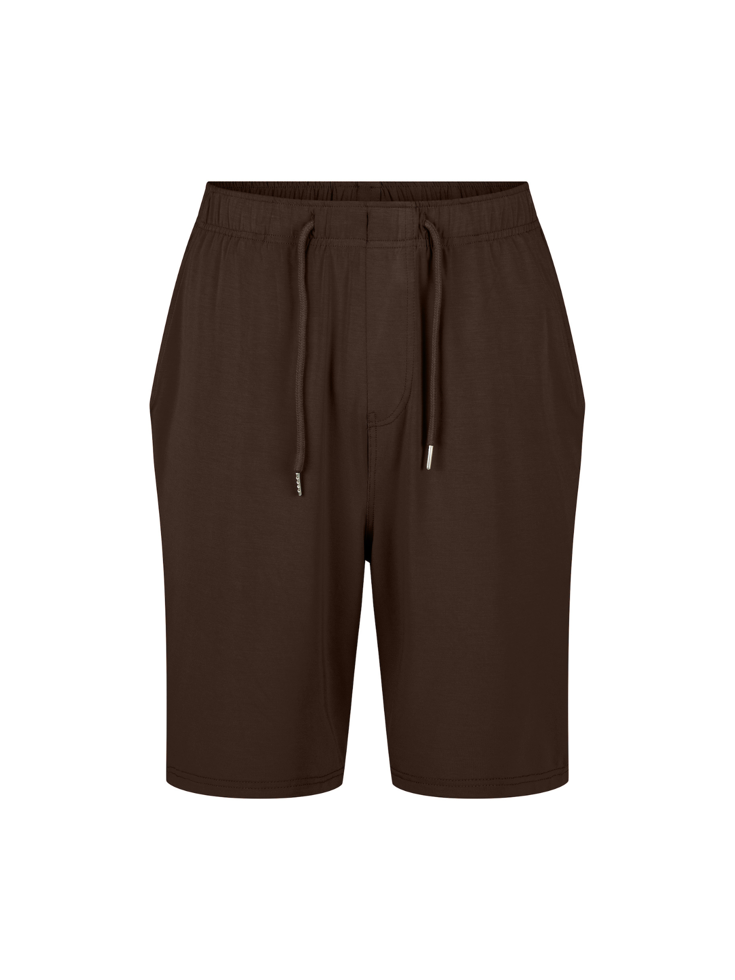 Men's knee length Cocoa brown casual shorts with elasticised waist, drawstring and deep pockets, men's bamboo clothing