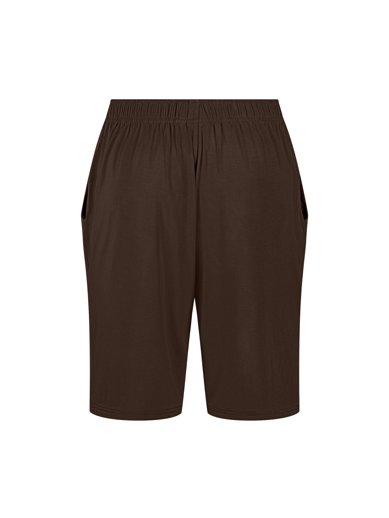 Men's knee length Cocoa brown casual shorts with elasticised waist, drawstring and deep pockets, men's bamboo clothing