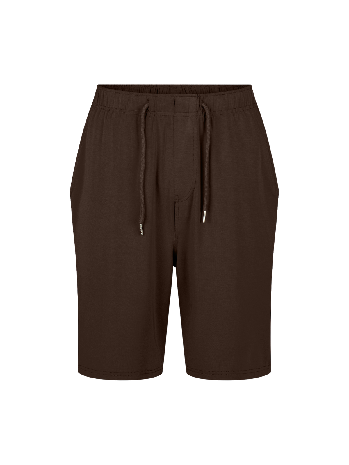 Men's knee length Cocoa brown casual shorts with elasticised waist, drawstring and deep pockets, men's bamboo clothing