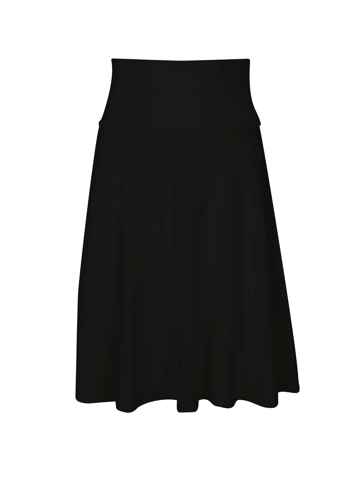 black knee length swing style swishy mini skirt with adjustable high waistband, women's bamboo clothing