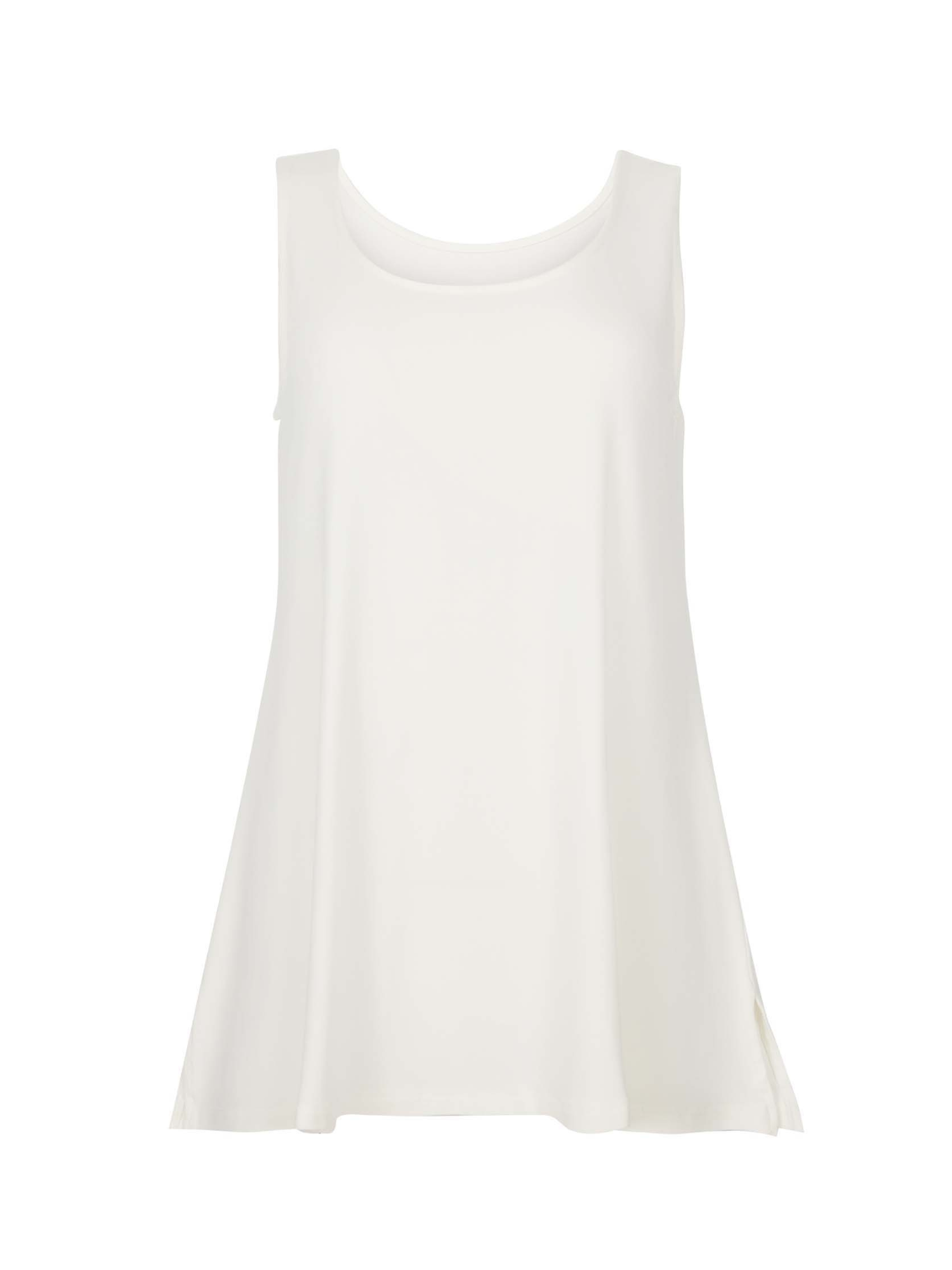 cream a-line singlet with scoop and boat necklines and long line body, women's bamboo clothing