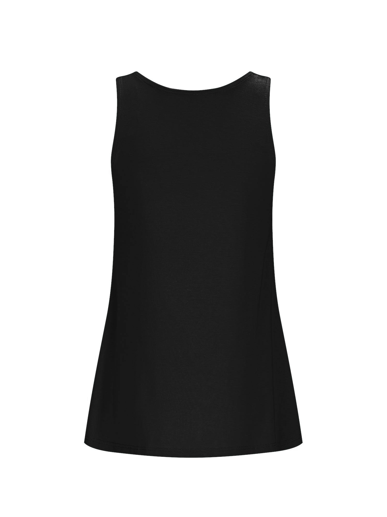 reversible black a-line singlet with scoop and boat necklines and long line body, women's bamboo clothing