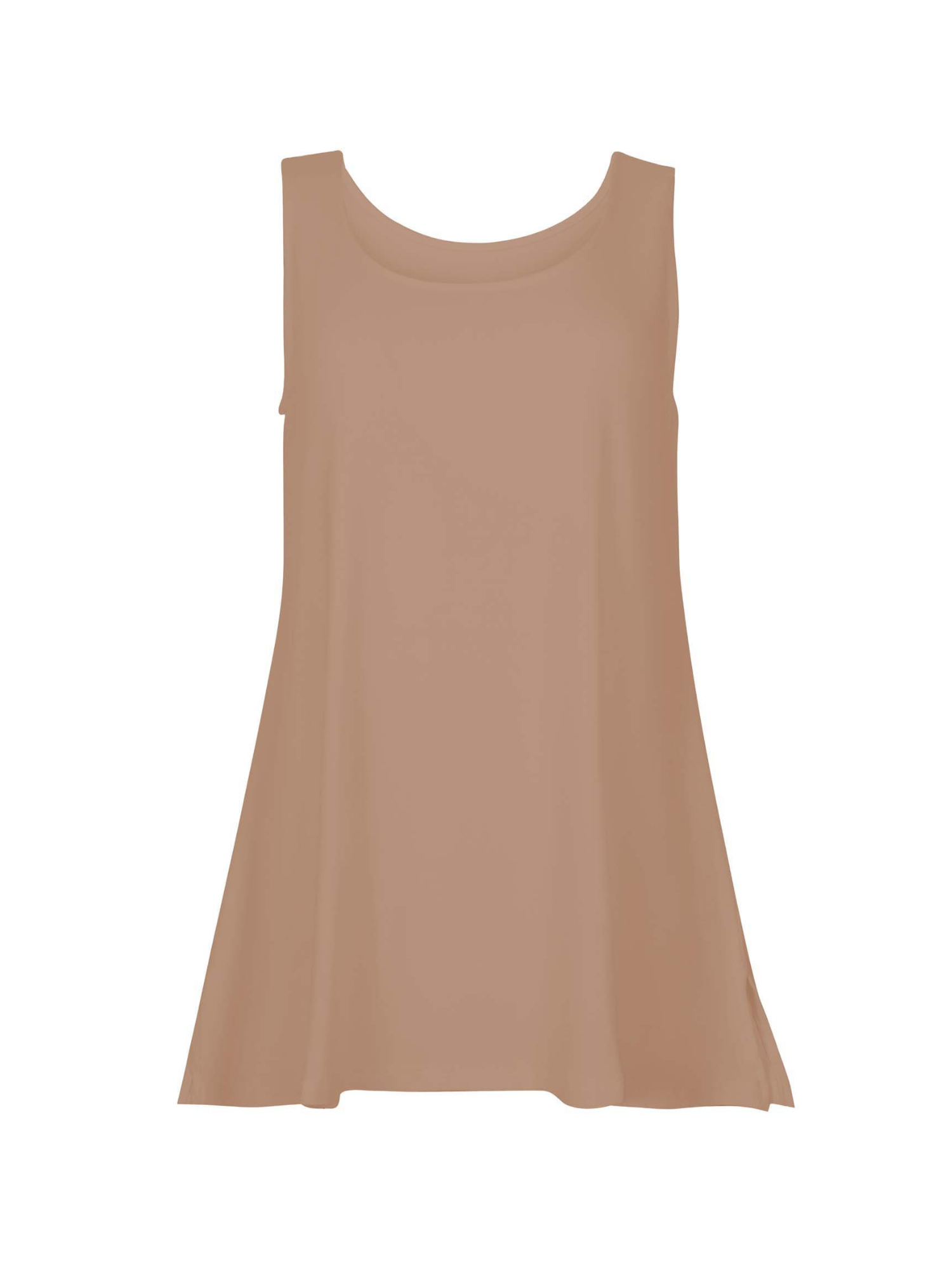 reversible caramel a-line singlet with scoop and boat necklines and long line body, women's bamboo clothing