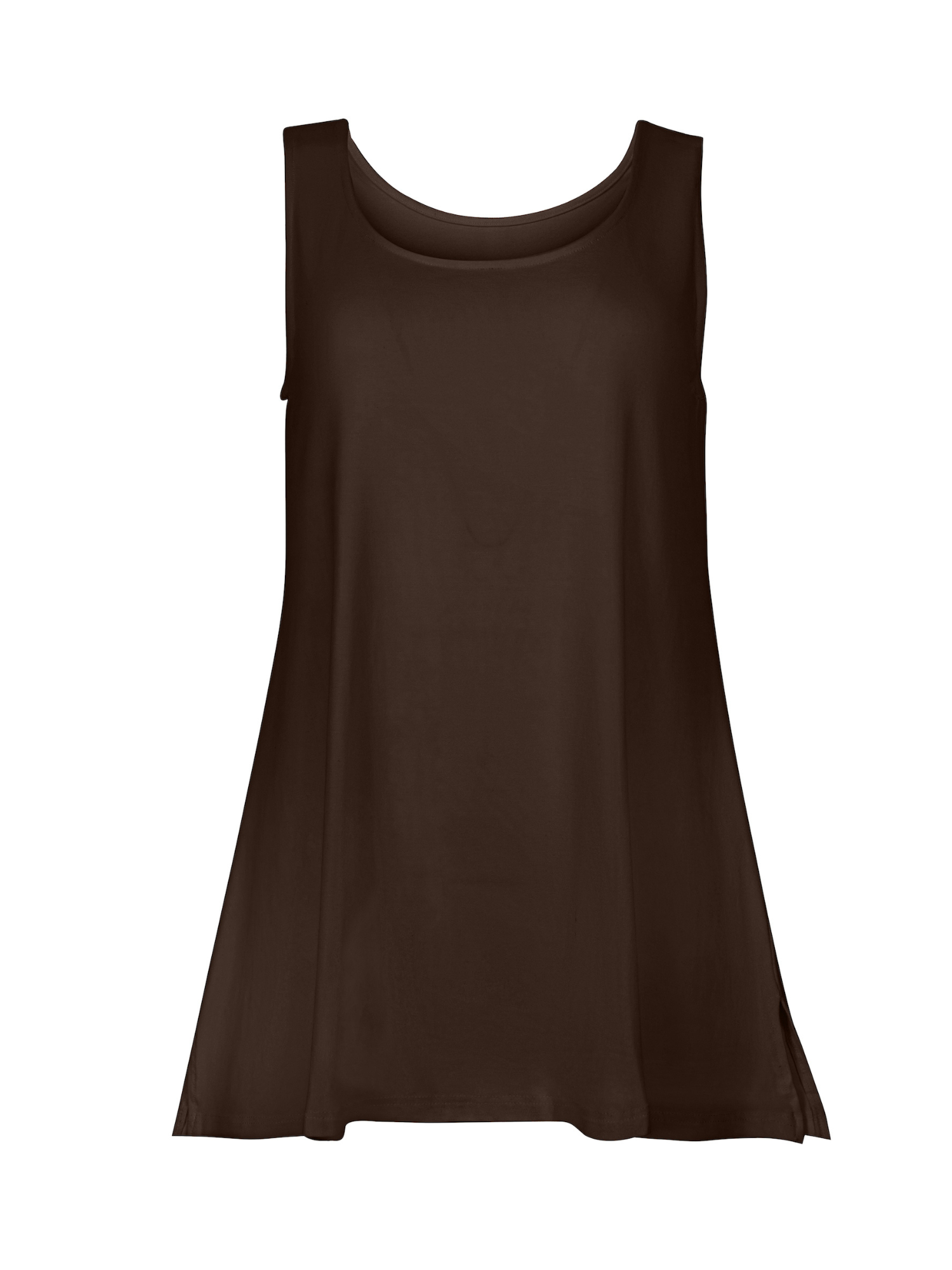 reversible cocoa brown a-line singlet with scoop and boat necklines and long line body, women's bamboo clothing