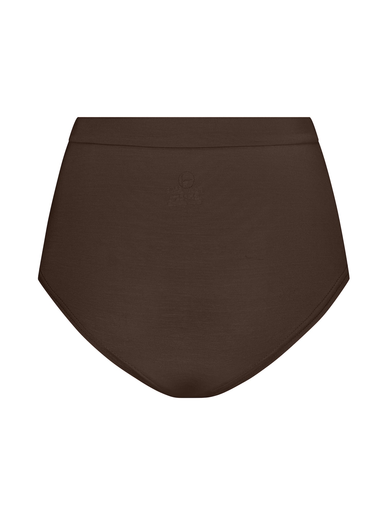 cocoa brown high waisted full brief with mid leg opening and double layered waistband, women's bamboo underwear