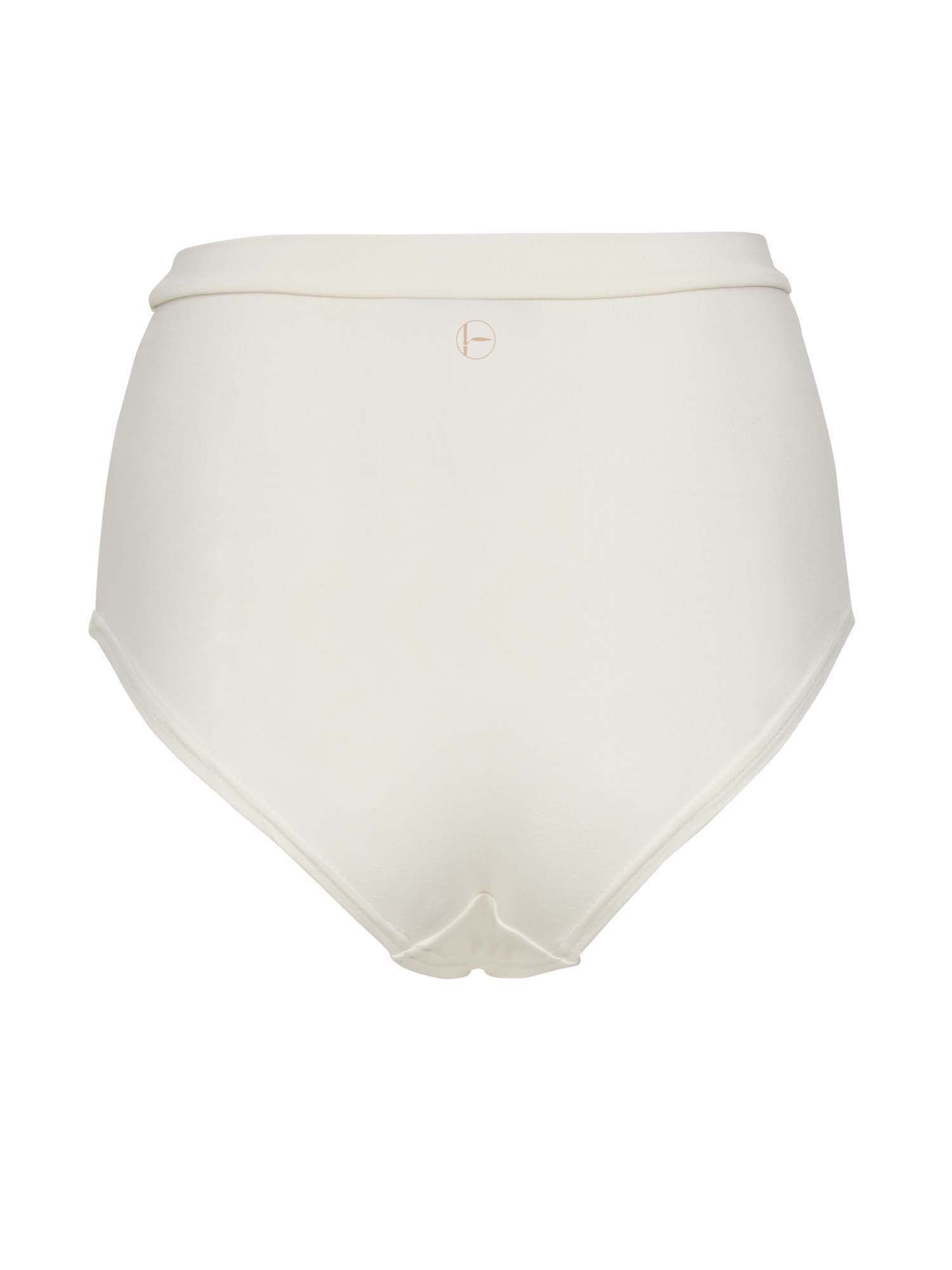 cream high waisted full brief with mid leg opening and double layered waistband, women's bamboo underwear
