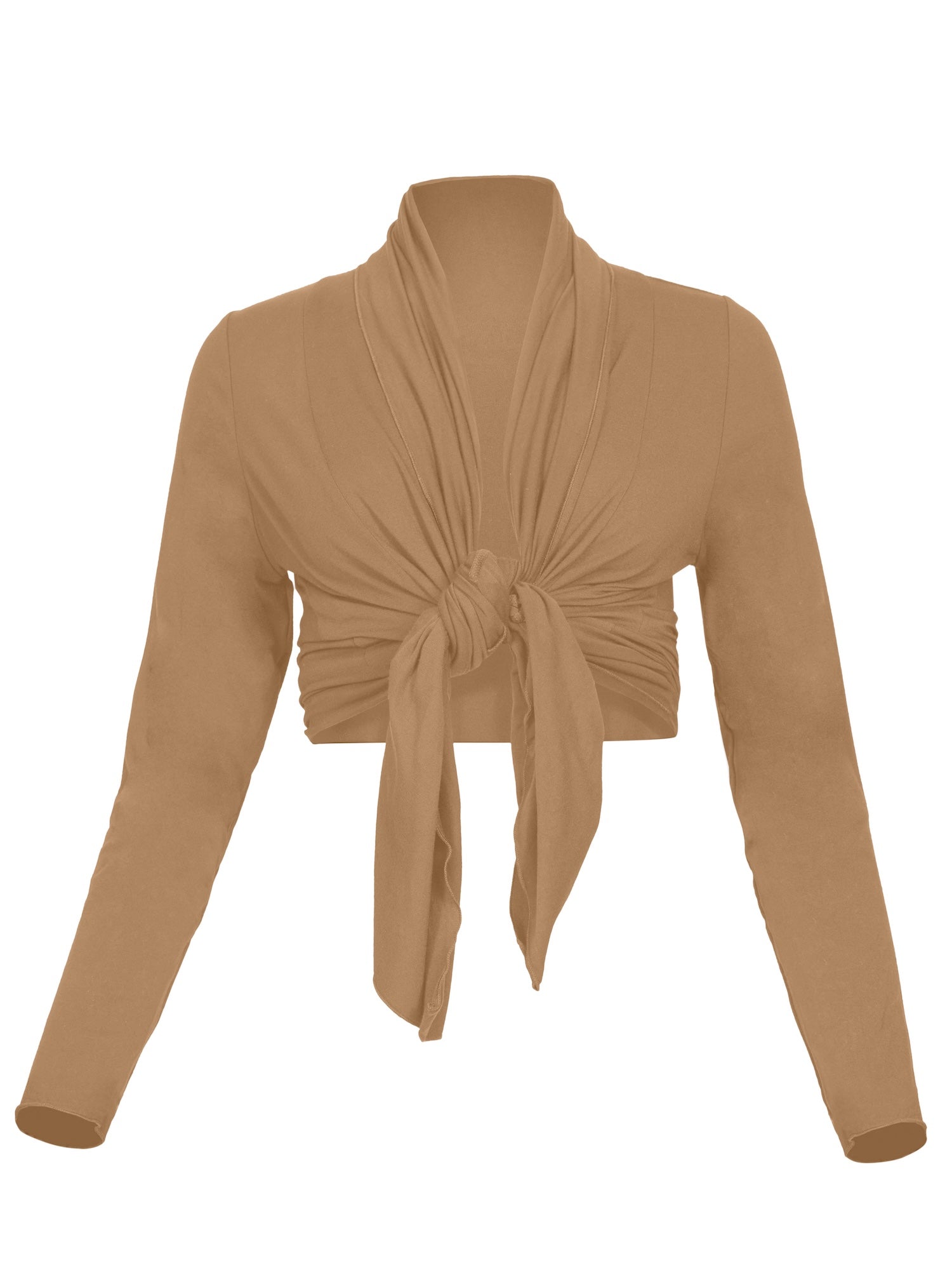 Brown long-sleeve cardigan top on a white background