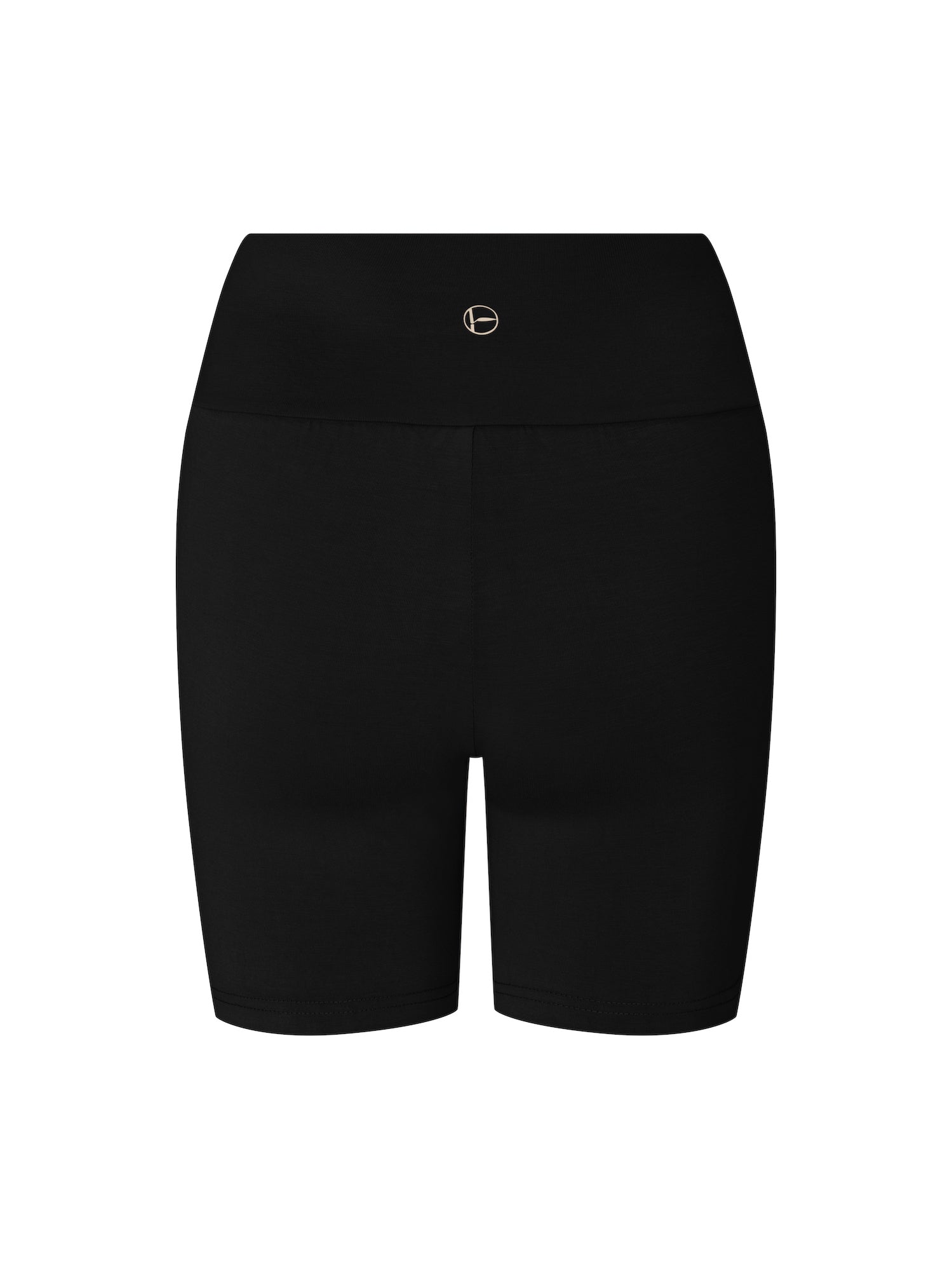 black mid thigh length sporty shorts with adjustable high waistband, women's bamboo clothing