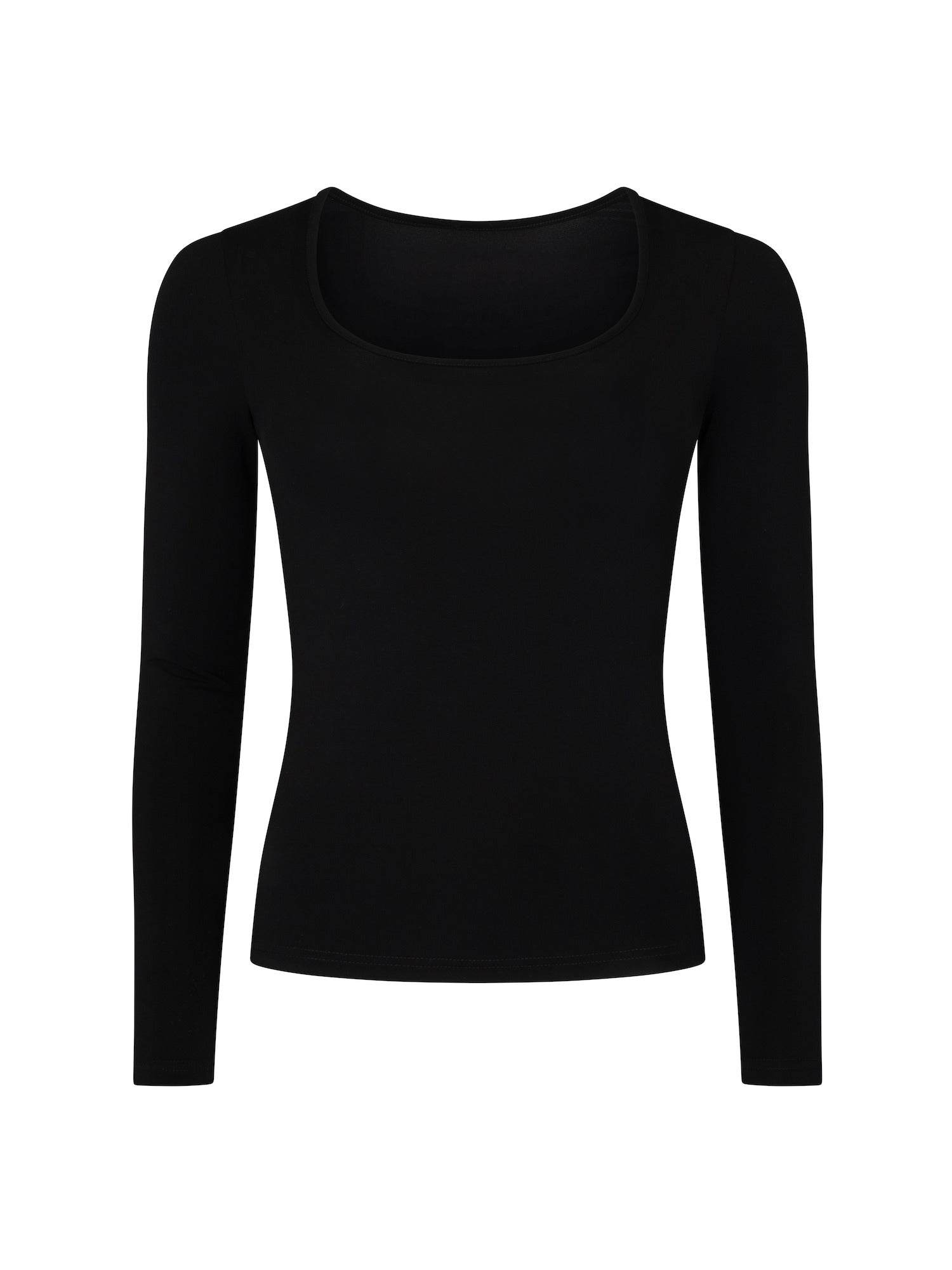 Bamboo Scoop Neck Long Sleeve Tee - Black