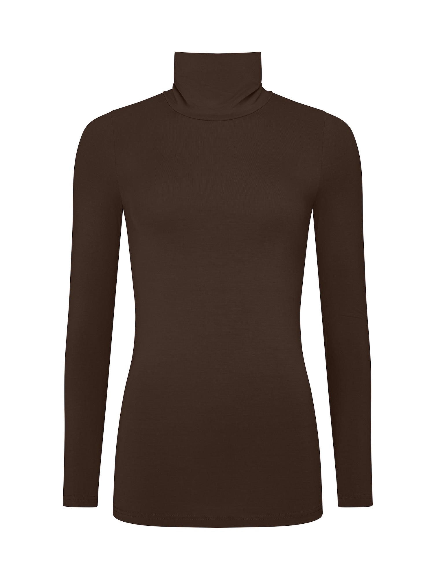 Brown turtleneck sweater on a white background