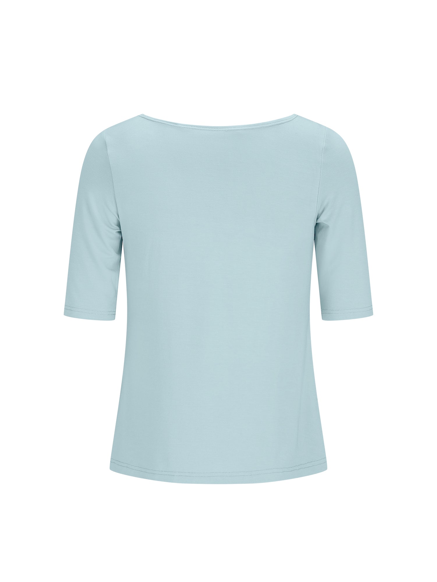 Light Topaz blue boat neck mid sleeve t-shirt on a white background